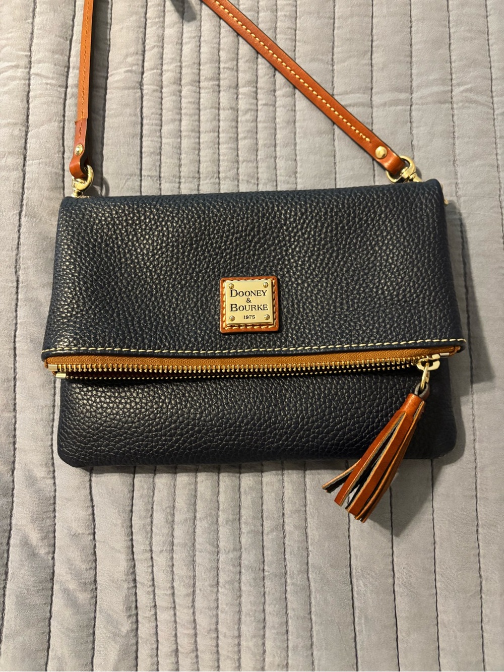 Dooney & Bourke Navy Pebble Leather Crossbody with Tan Accents